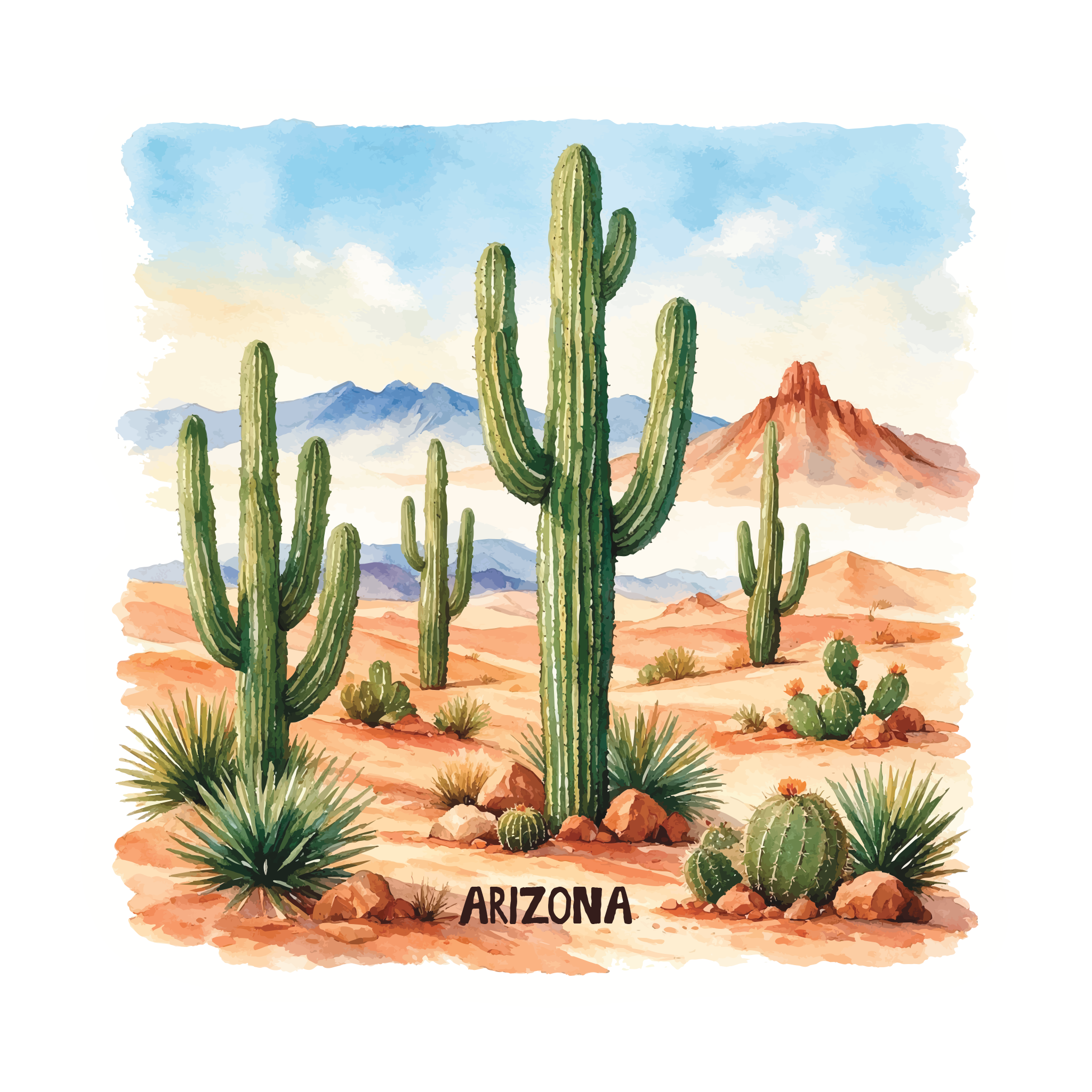 20685 - Watercolor Scenery - Desert Cacti
