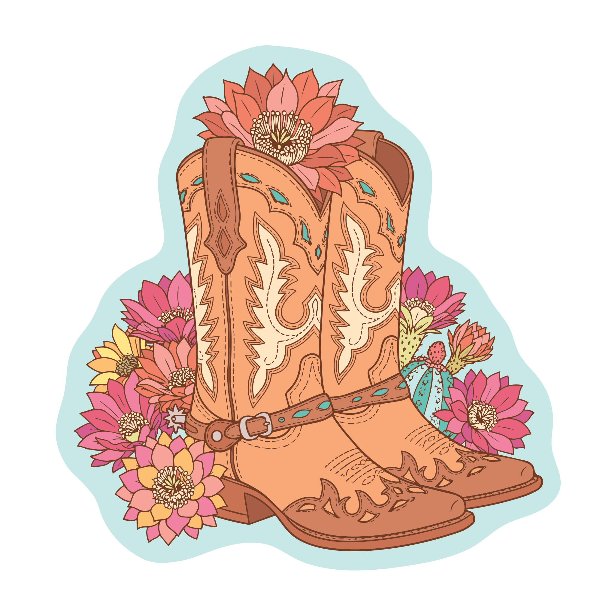 20694 - Colorful Pop Flowers - Cowboy Boots
